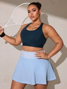 SHEIN Rhythm Era Rok Pendek Wanita Ukuran Besar Pinggang Tinggi untuk Olahraga Harian dengan Kantong - Baby Blue - View 7