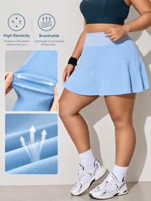 SHEIN Rhythm Era Rok Pendek Wanita Ukuran Besar Pinggang Tinggi untuk Olahraga Harian dengan Kantong - Baby Blue - View 1