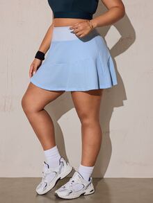 SHEIN Rhythm Era Rok Pendek Wanita Ukuran Besar Pinggang Tinggi untuk Olahraga Harian dengan Kantong - Baby Blue - View 8