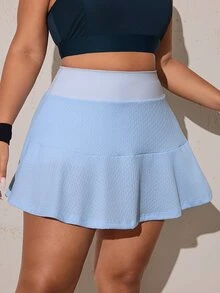 SHEIN Rhythm Era Rok Pendek Wanita Ukuran Besar Pinggang Tinggi untuk Olahraga Harian dengan Kantong - Baby Blue - View 4