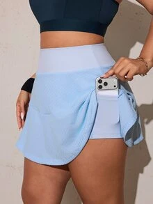 SHEIN Rhythm Era Rok Pendek Wanita Ukuran Besar Pinggang Tinggi untuk Olahraga Harian dengan Kantong - Baby Blue - View 5