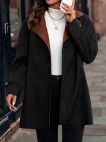 SHEIN Clasi Turn Collar Thermal Lined Long Sleeve Autumn Winter Jacket - Black - View 7