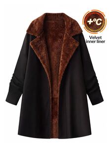 SHEIN Clasi Turn Collar Thermal Lined Long Sleeve Autumn Winter Jacket - Black - View 8