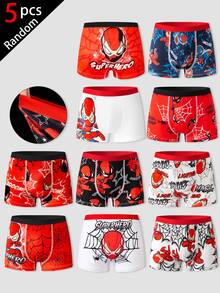 SHEIN Randomly Ships 5 Of 10 Boys' Multi-Color Red & Blue Series Simple Basic College Print Boxer Briefs Autumn Winter - Multicolor - View 1