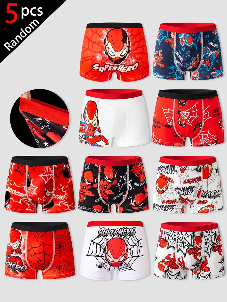 SHEIN Randomly Ships 5 Of 10 Boys' Multi-Color Red & Blue Series Simple Basic College Print Boxer Briefs Autumn Winter - Multicolor - View 1