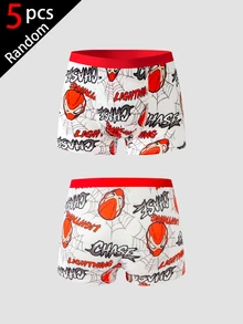 SHEIN Randomly Ships 5 Of 10 Boys' Multi-Color Red & Blue Series Simple Basic College Print Boxer Briefs Autumn Winter - Multicolor - View 3