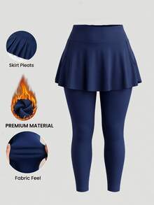 Rhythm Era Women's Plus-Size Navy Blue 2-In-1 Athletic Pants (With Attached Short Apron-Style Skirt) – Yoga & Fitness Skirt-Pants - Navy Blue - View 2