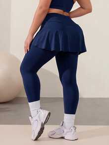 Rhythm Era Women's Plus-Size Navy Blue 2-In-1 Athletic Pants (With Attached Short Apron-Style Skirt) – Yoga & Fitness Skirt-Pants - Navy Blue - View 3