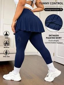 Rhythm Era Women's Plus-Size Navy Blue 2-In-1 Athletic Pants (With Attached Short Apron-Style Skirt) – Yoga & Fitness Skirt-Pants - Navy Blue - View 7