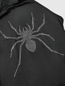ROMWE Black Goth High Neck Cut-Out Shoulder Spider Rhinestone Knit Women's Tank Top - Black - View 10