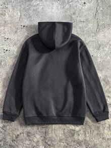 SHEIN 1件青少年男孩極簡街頭風小印花圖案套頭連帽衛衣，舒適面料，獨特版型，秋冬新款，適合多種場合 - 灰色 - 查看 2