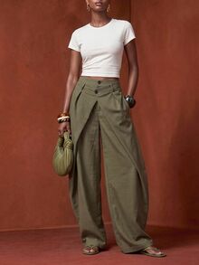Zivah Women's Fashion Solid Color Curved Leg Pants - Army Green - View 9