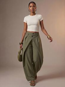 Zivah Women's Fashion Solid Color Curved Leg Pants - Army Green - View 11