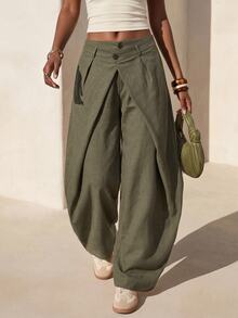 Zivah Women's Fashion Solid Color Curved Leg Pants - Army Green - View 5