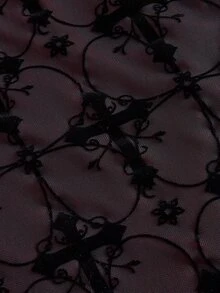 ROMWE Grunge Punk Punk Cross Lace Contrast Red Lining Sexy Women's Extra Long Dress - Black - View 10