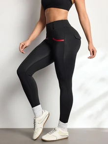 Easithlete Black & Red Contrast Stripe Fitted Equestrian Pants - Black - View 9
