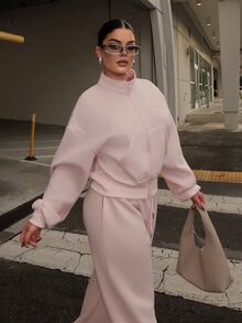Dayanna Comas 高领抓绒拉链运动服外套（仅限运动套装） 适合健身、运动、健身房、普拉提、日常休闲穿着 烟晶色 - 粉色 - 查看 5