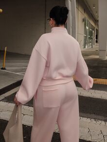 Dayanna Comas 高领抓绒拉链运动服外套（仅限运动套装） 适合健身、运动、健身房、普拉提、日常休闲穿着 烟晶色 - 粉色 - 查看 2