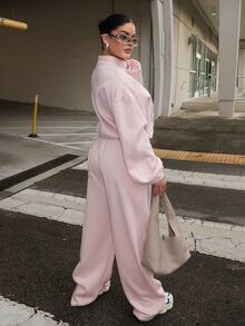 Dayanna Comas 超大抽绳运动裤套装，适合运动、健身、健身房、普拉提、日常休闲穿着，烟晶色，假日夏季款 - 粉色 - 查看 6