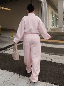 Dayanna Comas 超大抽绳运动裤套装，适合运动、健身、健身房、普拉提、日常休闲穿着，烟晶色，假日夏季款 - 粉色 - 查看 2
