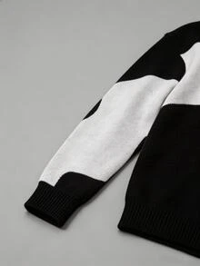 STEELVANCE Men's Letter Pattern Contrast Color Crew Neck Long Sleeve Casual Sweater - Black - View 5
