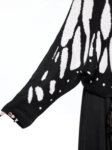 ROMWE Cardigan Rajut Wanita Lengan Sayap Kelelawar Motif Kupu-kupu dan Ngengat untuk Kostum Halloween Gothic Gelap - Hitam dan Putih - View 7
