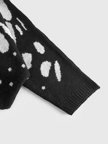 ROMWE Cardigan Rajut Wanita Lengan Sayap Kelelawar Motif Kupu-kupu dan Ngengat untuk Kostum Halloween Gothic Gelap - Hitam dan Putih - View 11