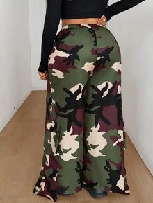Maweii 大尺碼迷彩工裝口袋長褲 秋季 正式 度假 橄欖綠 休閒街頭風 可愛 旅行 派對 - 彩色 - 查看 3