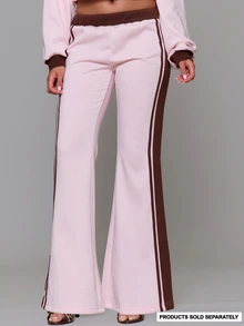 MUSERA Contrast Colour Stripe Side Elasticated Waist Coord Jogger Sweatpants Fall Winter Daily Back To School Pink And Brown Airport Sports Athletic - Baby Pink - View 2