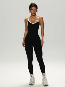 Slayform Slayform Women's Yoga Ribbed Athletic Jumpsuit - Black - View 6