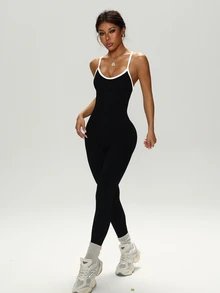 Slayform Slayform Women's Yoga Ribbed Athletic Jumpsuit - Black - View 3