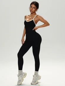 Slayform Slayform Women's Yoga Ribbed Athletic Jumpsuit - Black - View 4