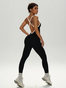 Slayform Slayform Women's Yoga Ribbed Athletic Jumpsuit - Black - View 2