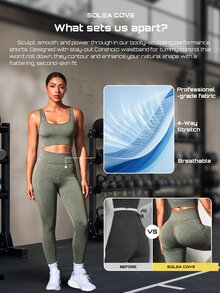 Solea Cove Solea Cove Seamless Women's Sports Set, U-Neck Backless High-Intensity Workout Bra And High-Waist Butt-Lifting Leggings 2 Pieces Set, Exercise Workout Pants - Green - View 10