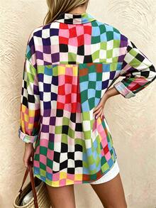 RIVANDRE 女款棋盤格休閒日常長袖襯衫 - 彩色 - 查看 2
