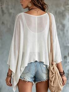 SHEIN 夏季女款白色海灘度假披肩上衣 - 白色 - 查看 3