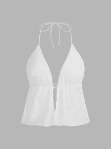 SHEIN ICON Y2k 夏季夏威夷服饰纯色露背吊带上衣 - 彩色 - 查看 7