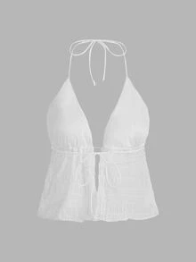 SHEIN ICON Y2k 夏季夏威夷服饰纯色露背吊带上衣 - 彩色 - 查看 8