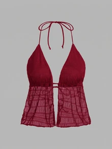 SHEIN ICON Y2k 夏季夏威夷服饰纯色露背吊带上衣 - 彩色 - 查看 9