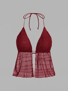 SHEIN ICON Y2k 夏季夏威夷服饰纯色露背吊带上衣 - 彩色 - 查看 10