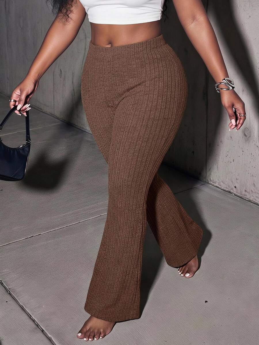 Slaydiva Plus Size Elastic Waist Loose Casual Flare Pants, Suitable For Autumn And Summer
