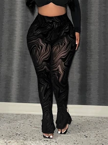 Slaydiva Plus Size Women'S Velvet Sheer Tights - Black - View 3