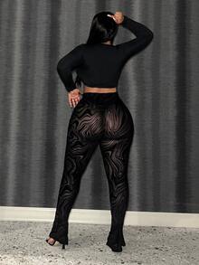 Slaydiva Plus Size Women'S Velvet Sheer Tights - Black - View 2