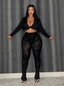 Slaydiva Plus Size Women'S Velvet Sheer Tights - Black - View 5