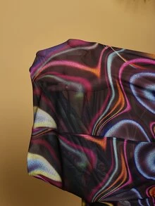Slaydiva Streetwear Casual See-Through Rainbow Wave Striped Double-Layered Ruffle Trim Design Plus Size Women Skinny Pants - Multicolor - View 8