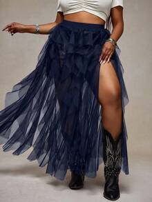 Slaydiva Navy Blue,Summer,Boho,R And B,Concert Elastic Waist Sheer Skirt For Music Festivals,Western Nashville,Birthday,Graduation,Students,Vacation,Beach Wear - Royal Blue - View 8