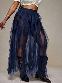 Slaydiva Navy Blue,Summer,Boho,R And B,Concert Elastic Waist Sheer Skirt For Music Festivals,Western Nashville,Birthday,Graduation,Students,Vacation,Beach Wear - Royal Blue - View 4
