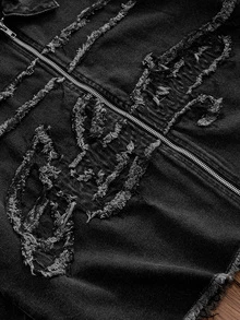 ESTAVOR Men's Washed Brand Patch Embroidery Zipper Jacket - Black - View 4