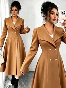 Elenzga Elegant Double-Breasted Overcoat For Autumn/Winter - Camel - View 7