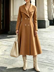 Elenzga Elegant Double-Breasted Overcoat For Autumn/Winter - Camel - View 8